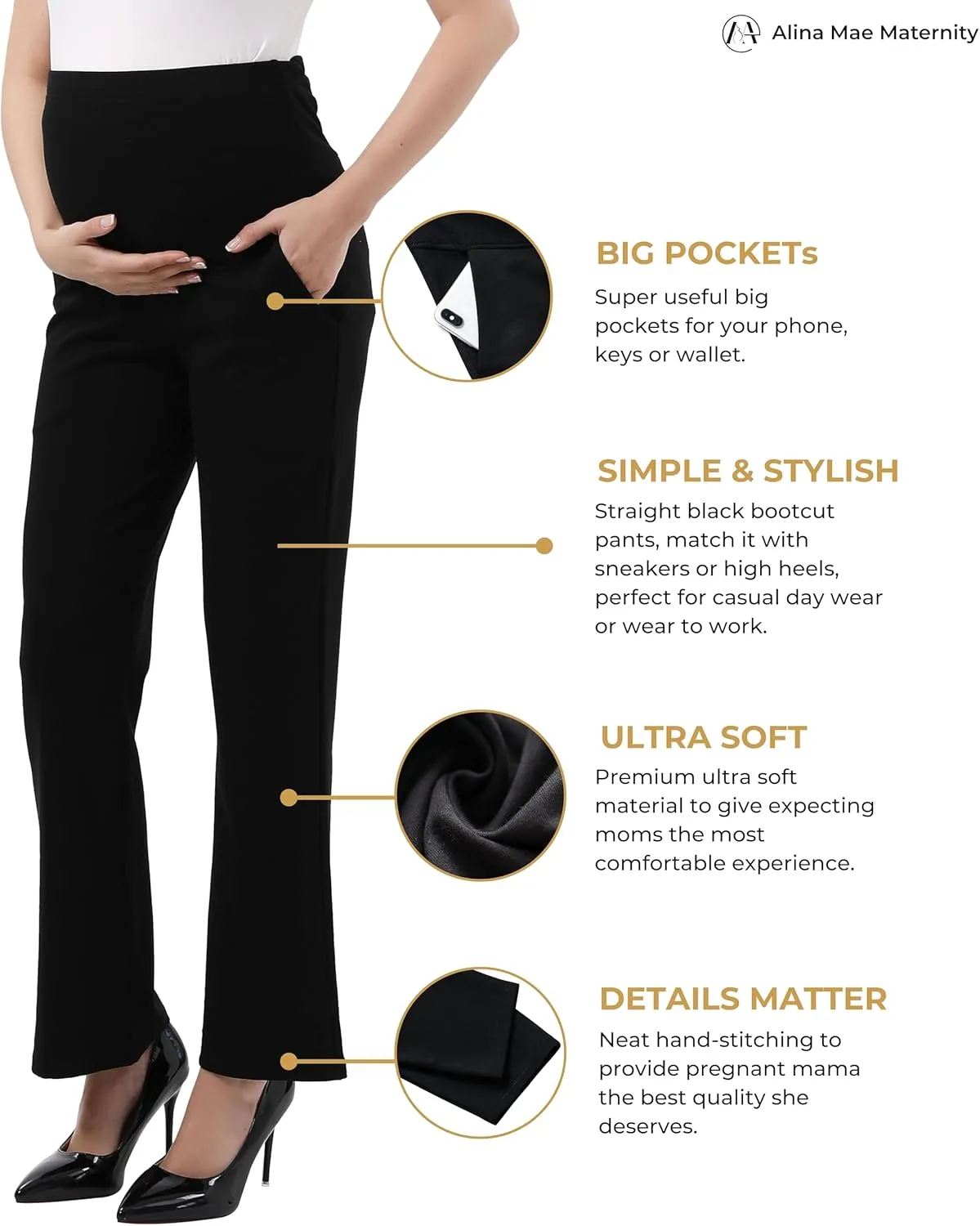 Maternity Trouser Style Pants Comfortable Stretch Over-Bump Women Pregnancy Casual Capris for Work