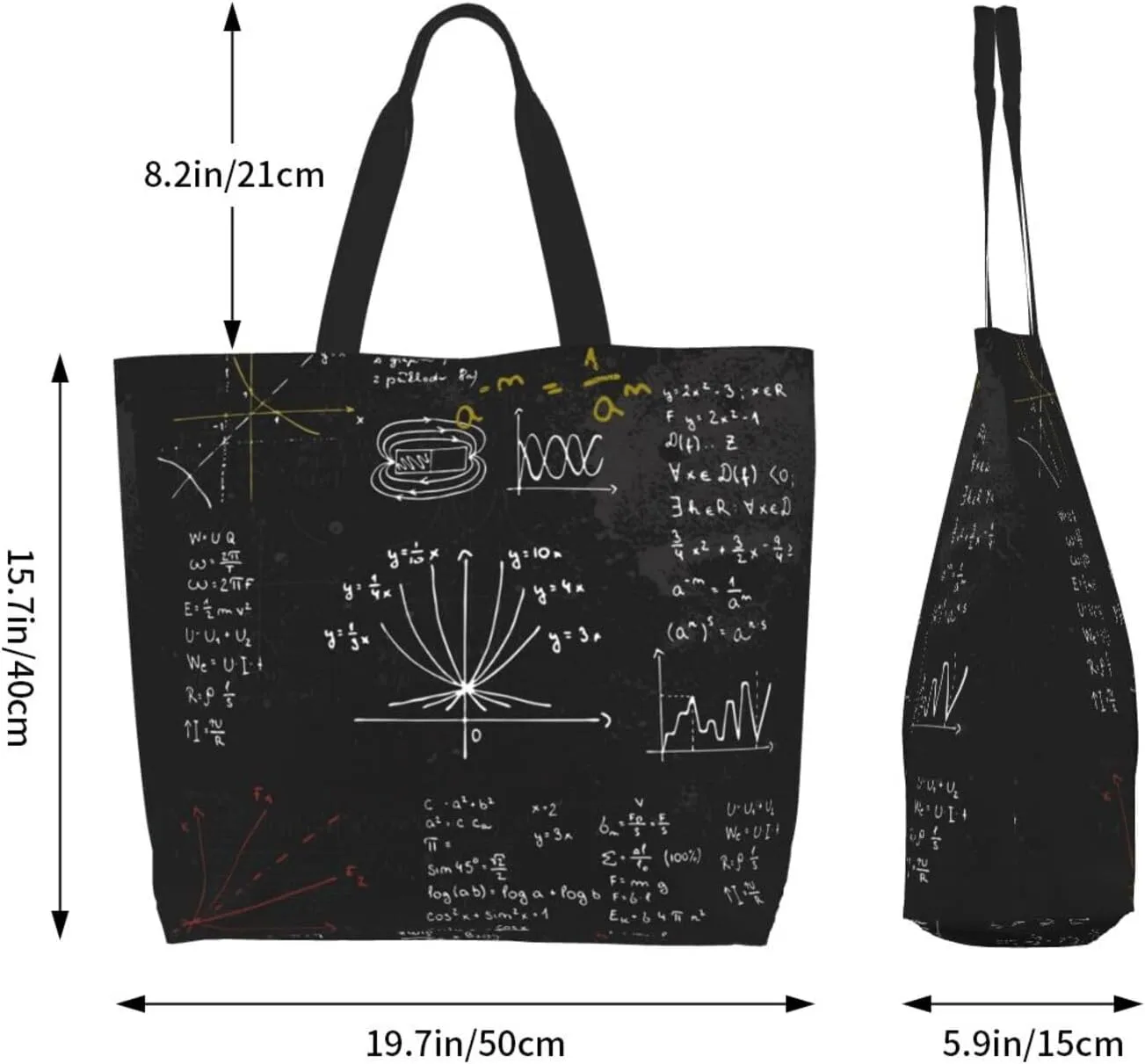 Math Canvas Tote Bag Mathematics Shoulder Bag Handbag Funny Casual Teachers Grocery Bags for Outdoor