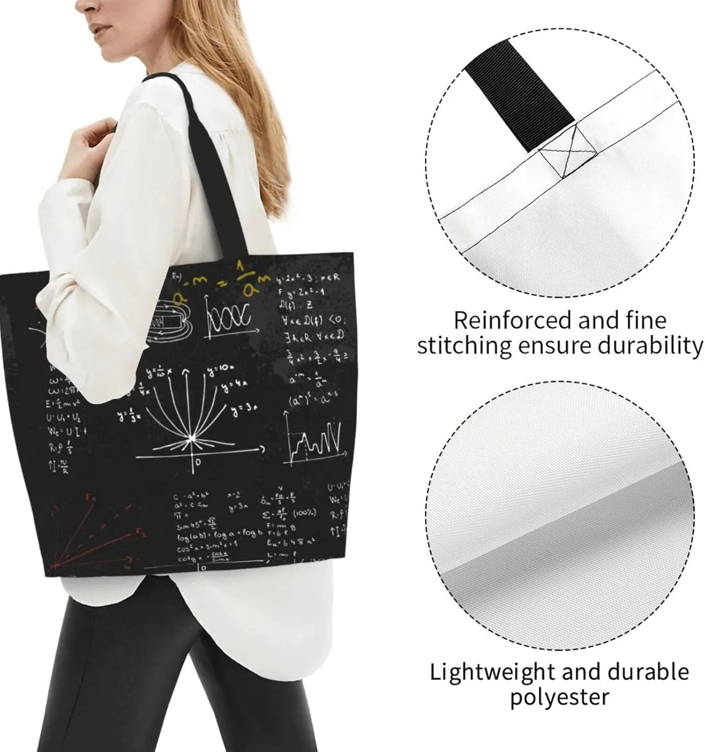 Math Canvas Tote Bag Mathematics Shoulder Bag Handbag Funny Casual Teachers Grocery Bags for Outdoor