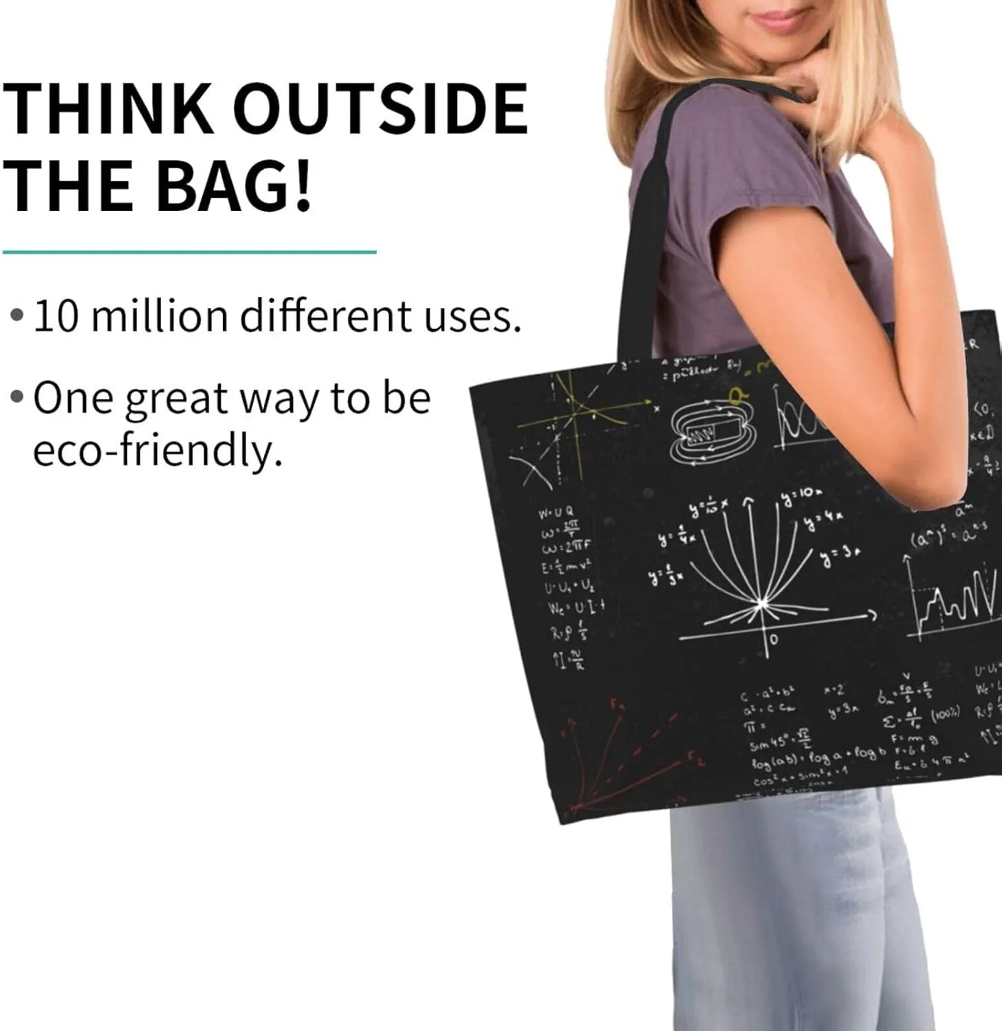 Math Canvas Tote Bag Mathematics Shoulder Bag Handbag Funny Casual Teachers Grocery Bags for Outdoor