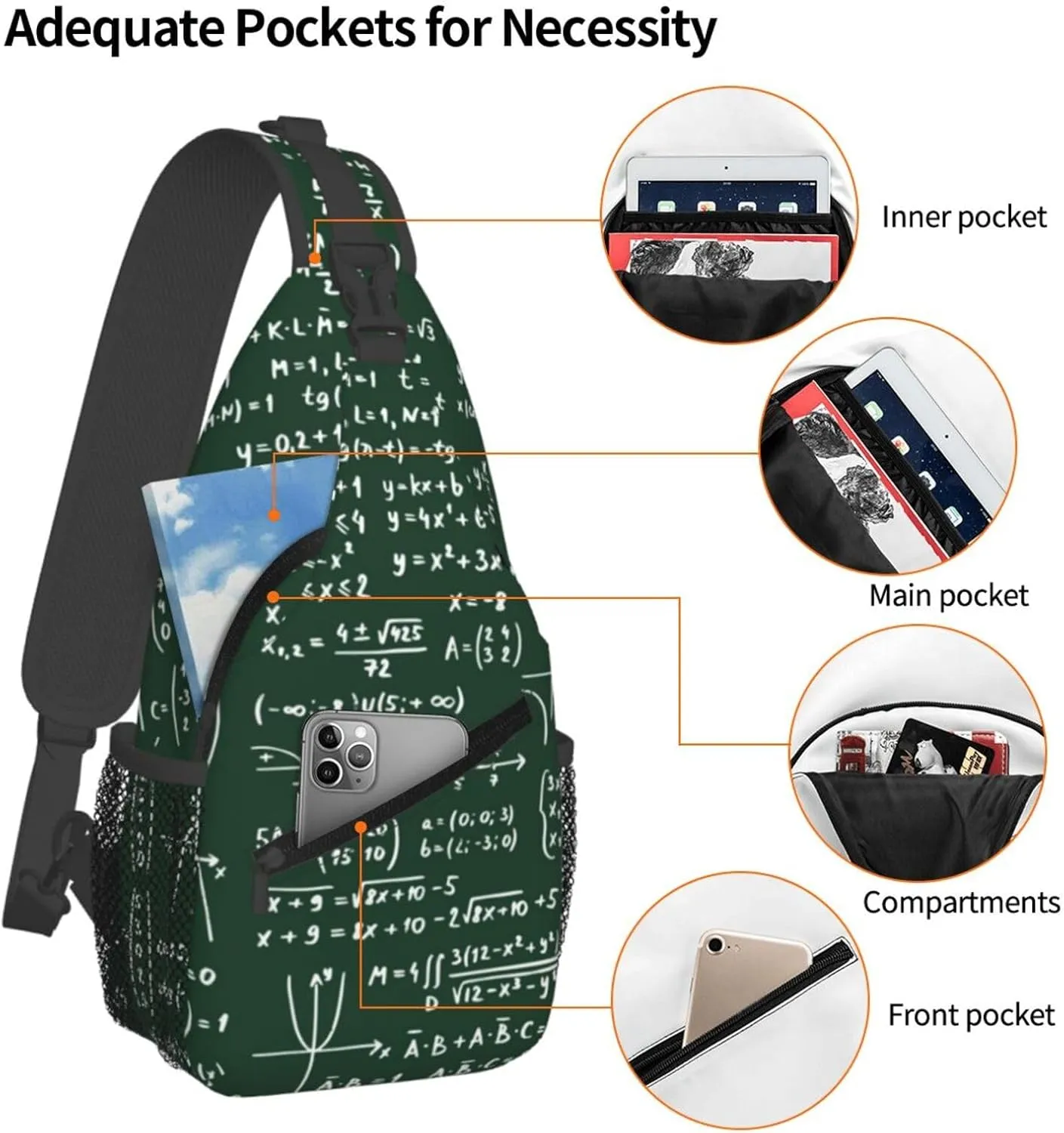 Math Shoulder Bag Teachers Sling Backpack Daypack Casual Bag Mathematics Backpack Bag for Outdoor