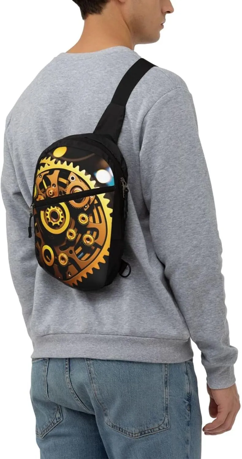 Mechanical Gold Disc Sling Bag For Women And Men Fashion Folding Chest Bag Adjustable Crossbody Travel Shoulder Bag