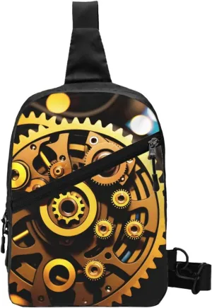 Mechanical Gold Disc Sling Bag For Women And Men Fashion Folding Chest Bag Adjustable Crossbody Travel Shoulder Bag