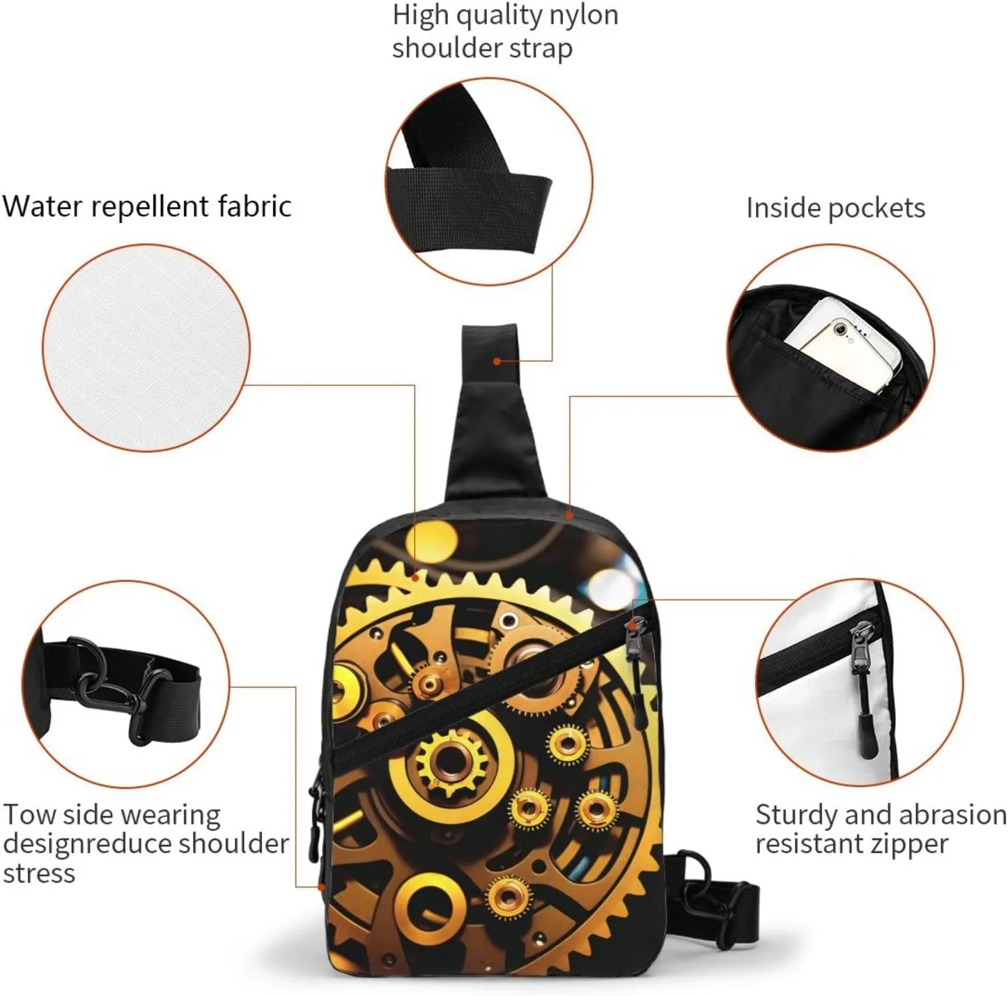 Mechanical Gold Disc Sling Bag For Women And Men Fashion Folding Chest Bag Adjustable Crossbody Travel Shoulder Bag