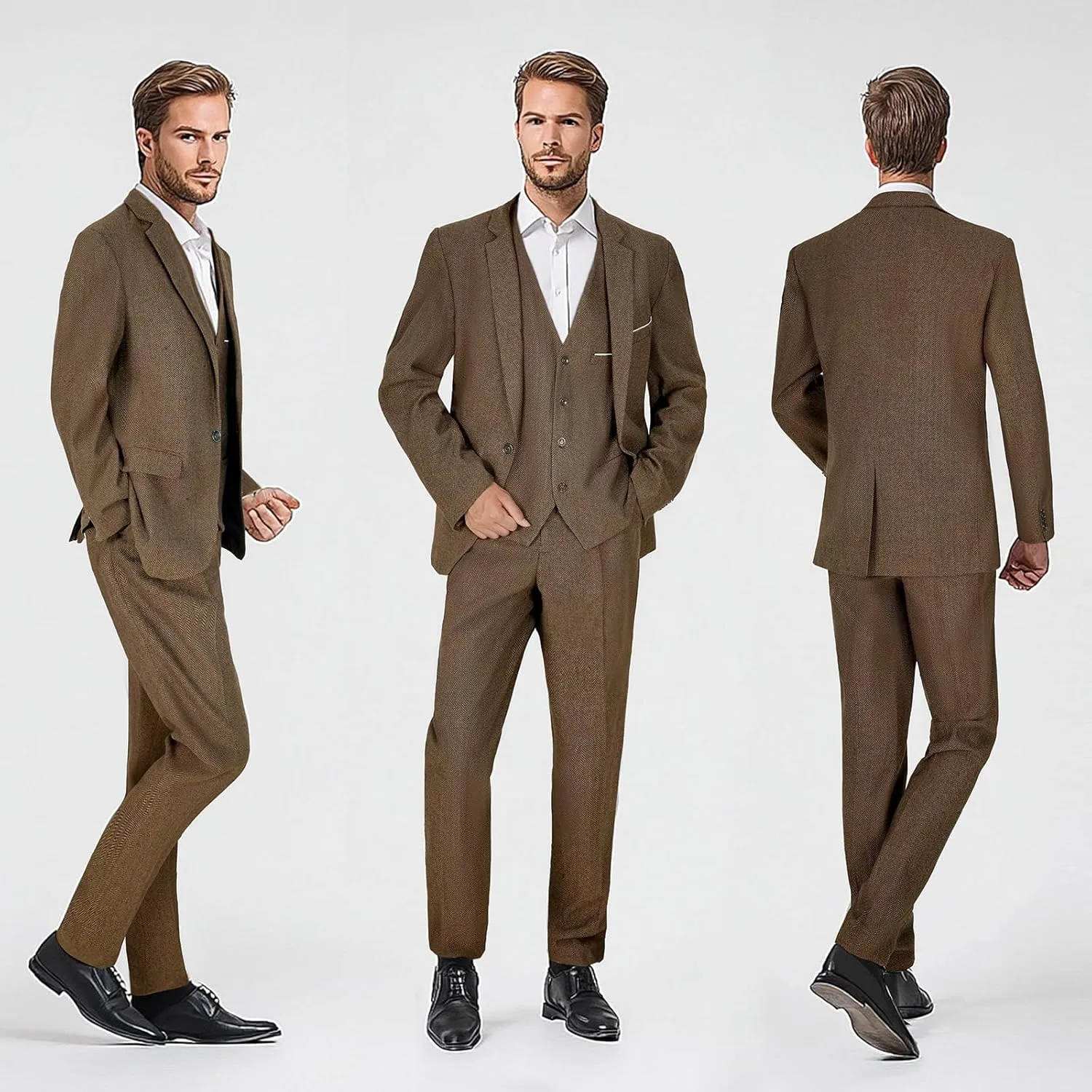 Men's 4 Piece 1920s Suit One Button Vintage Suit,Jacket Vest Pants with Hat
