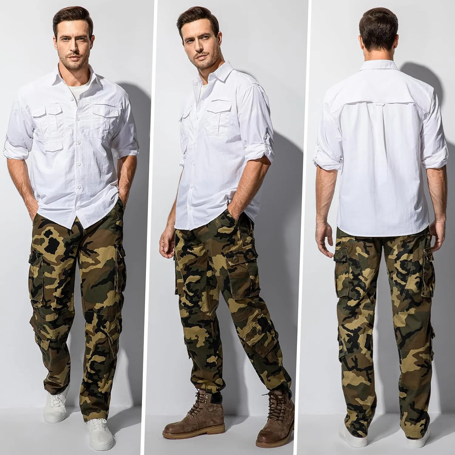 Men's BDU Casual Military Pants, Tactical Wild Army Combat ACU Rip Stop Camo Cargo Work Pants Trousers with 8 Pockets
