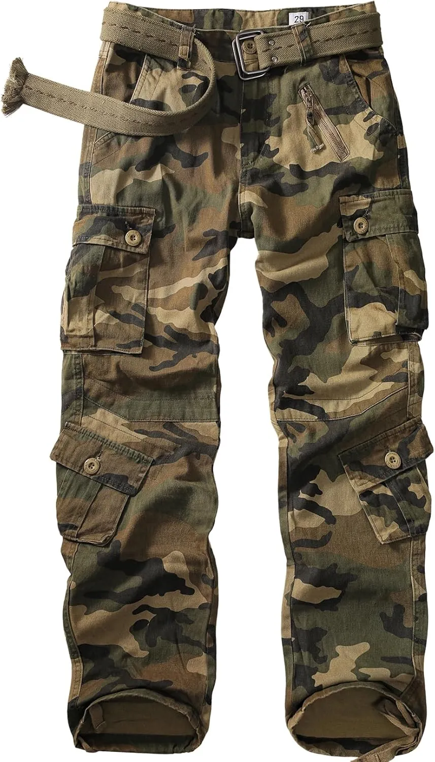 Men's BDU Casual Military Pants, Tactical Wild Army Combat ACU Rip Stop Camo Cargo Work Pants Trousers with 8 Pockets