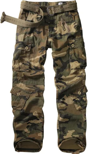 Men's BDU Casual Military Pants, Tactical Wild Army Combat ACU Rip Stop Camo Cargo Work Pants Trousers with 8 Pockets