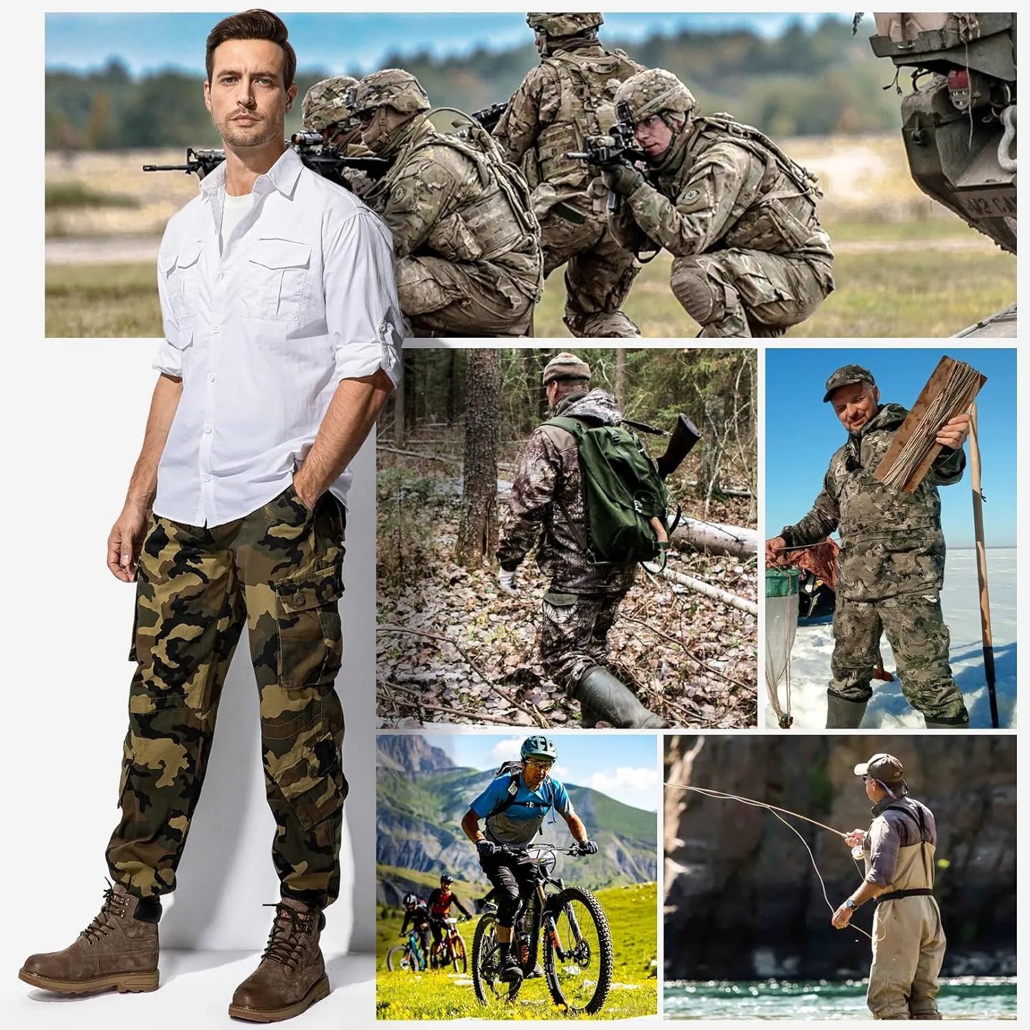 Men's BDU Casual Military Pants, Tactical Wild Army Combat ACU Rip Stop Camo Cargo Work Pants Trousers with 8 Pockets