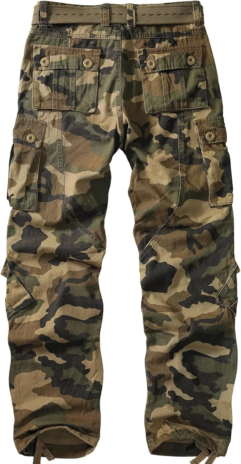 Men's BDU Casual Military Pants, Tactical Wild Army Combat ACU Rip Stop Camo Cargo Work Pants Trousers with 8 Pockets