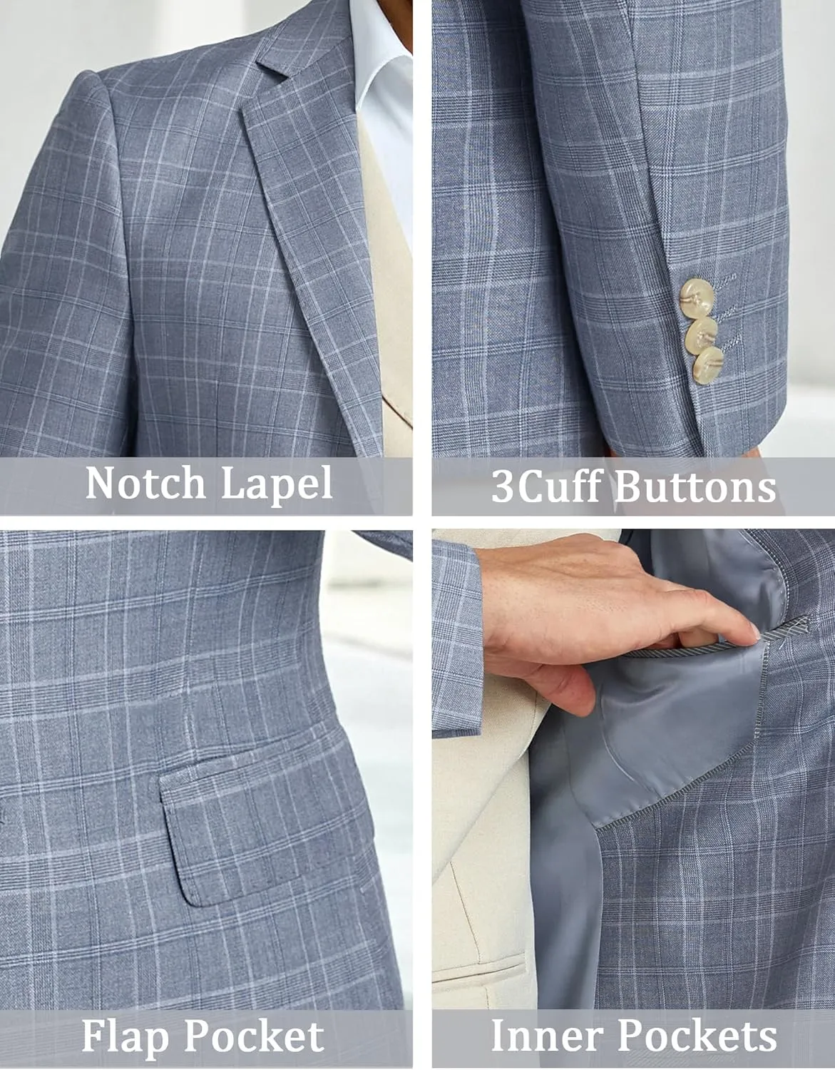 Mens Blazer Slim Fit Stripes Plaid Casual Suit Jacket for Men Two Buttons Business Lapel Sport Coats