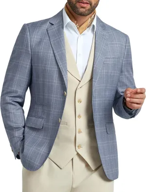 Mens Blazer Slim Fit Stripes Plaid Casual Suit Jacket for Men Two Buttons Business Lapel Sport Coats