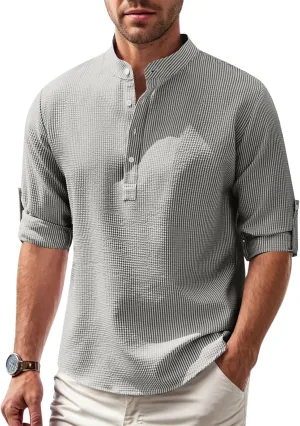 Mens Button Down Short Sleeve Shirt Casual Shirts Summer Beach Textured Shirts for Holiday Vacation Workout Golf
