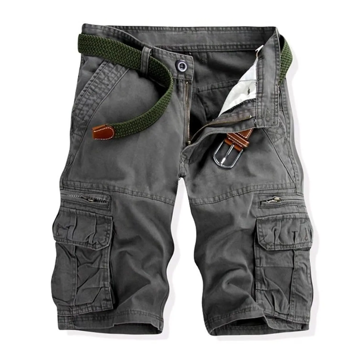 Men's Classic Twill Cargo Shorts Rugged Flex Relaxed Fit Canvas Cargo Short Multi Pocket Casual Outdoor Hiking Shorts (29,Earth Green)