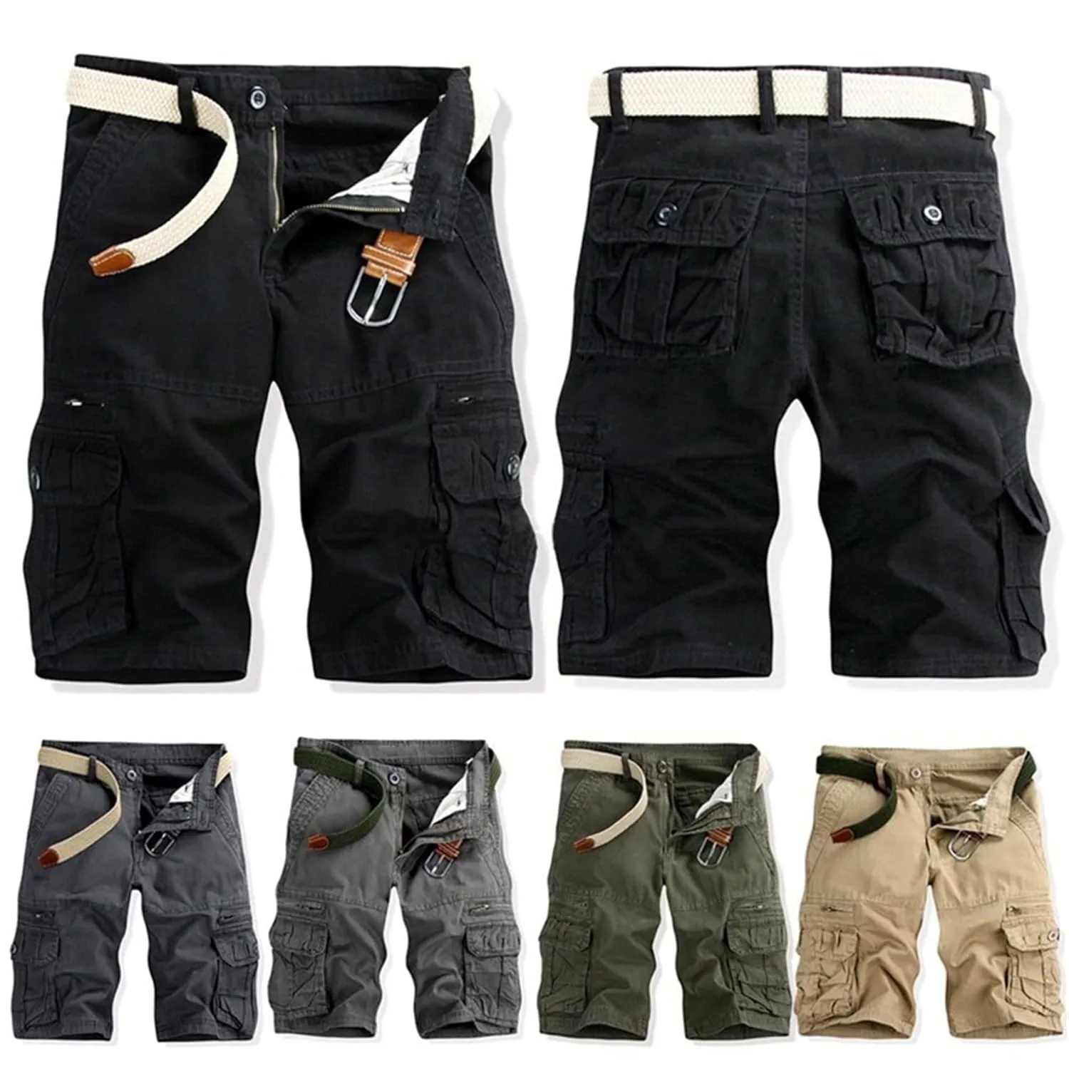 Men's Classic Twill Cargo Shorts Rugged Flex Relaxed Fit Canvas Cargo Short Multi Pocket Casual Outdoor Hiking Shorts (29,Khaki)