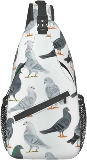 Men'S Crossbody Sling Backpack Grey Pigeon Doves Art Chest Bags Casual Sport Travel Hiking Daypack
