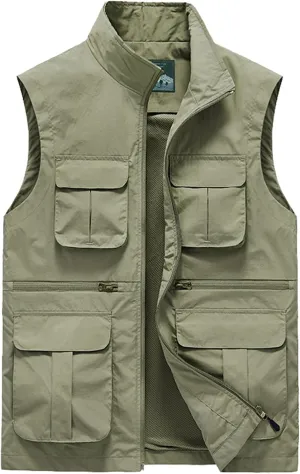 Men's Fall Utility Vest Multi Pockets Sleeveless Jacket Lightweight Outdoor Work Cargo Vest for Fishing Travel Photo
