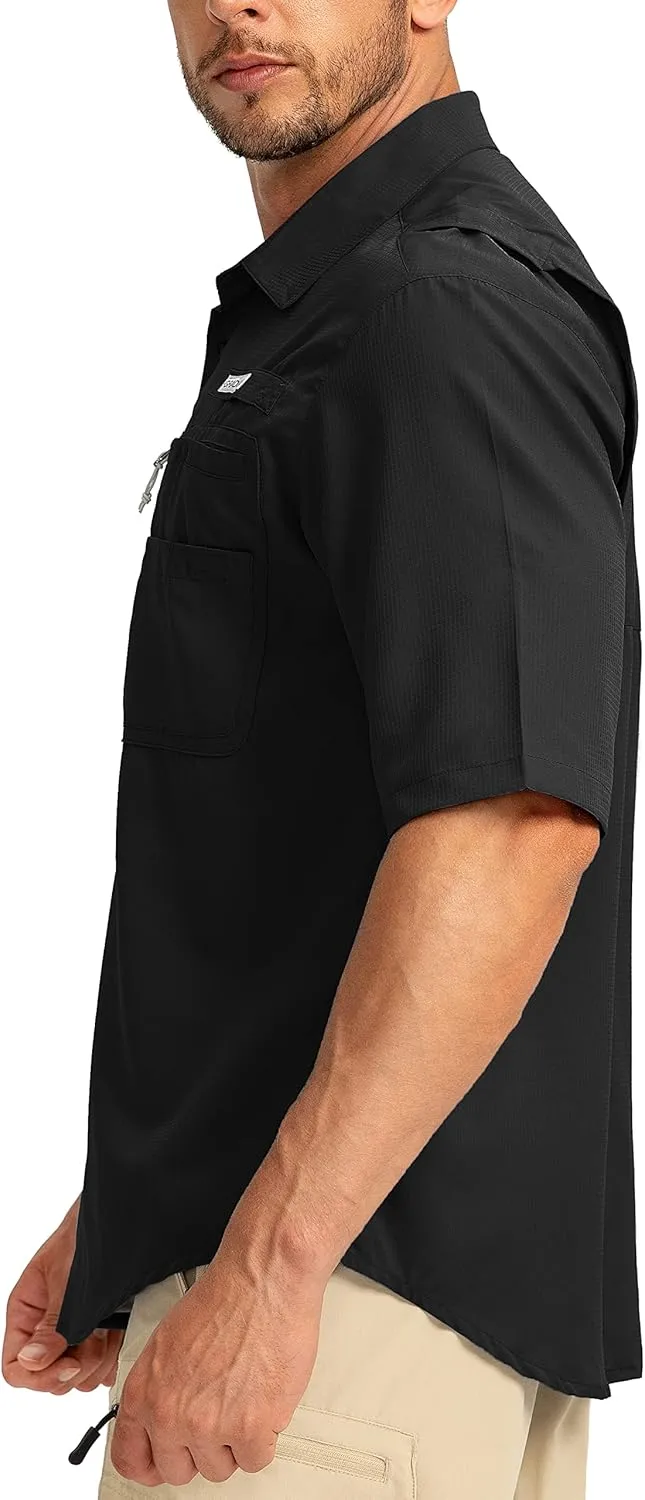 Men's Fishing Shirts with Zipper Pockets UPF 50  Lightweight Cool Short Sleeve Button Down Shirts for Men Casual Hiking