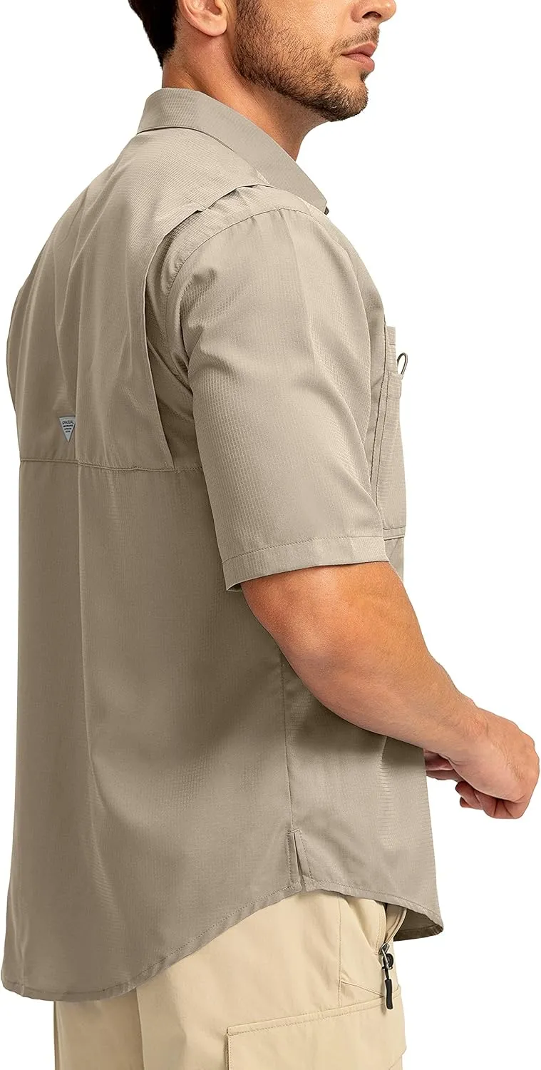 Men's Fishing Shirts with Zipper Pockets UPF 50  Lightweight Cool Short Sleeve Button Down Shirts for Men Casual Hiking