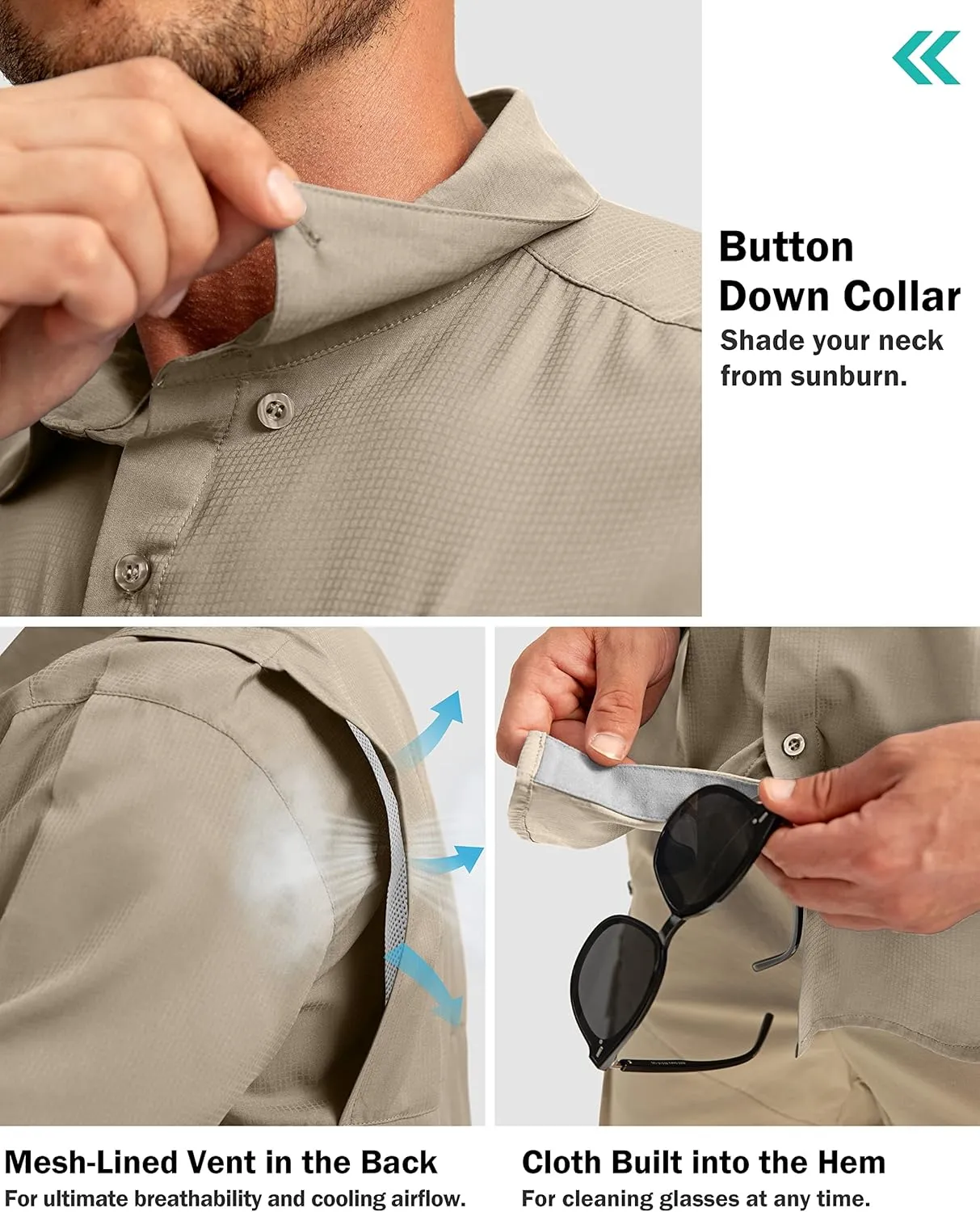 Men's Fishing Shirts with Zipper Pockets UPF 50  Lightweight Cool Short Sleeve Button Down Shirts for Men Casual Hiking