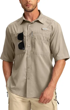Men's Fishing Shirts with Zipper Pockets UPF 50  Lightweight Cool Short Sleeve Button Down Shirts for Men Casual Hiking
