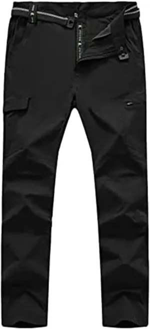 Men's Hiking Pants with Belt Outdoor Quick-Dry Lightweight Waterproof Mountain Pants with Zipper Pockets