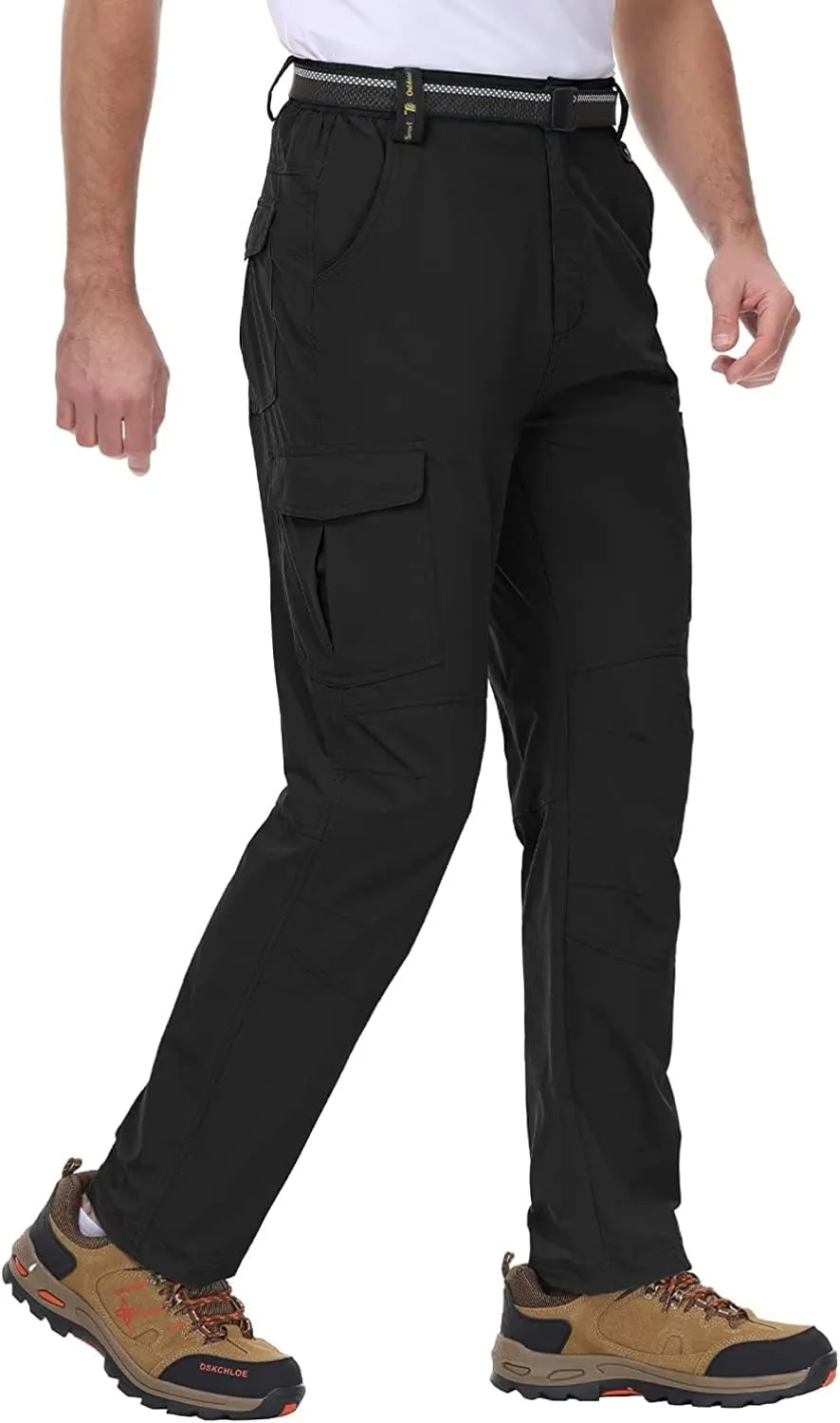 Men's Hiking Pants with Belt Outdoor Quick-Dry Lightweight Waterproof Mountain Pants with Zipper Pockets