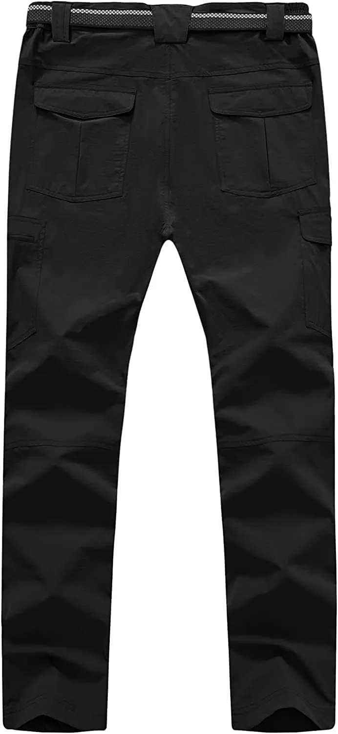 Men's Hiking Pants with Belt Outdoor Quick-Dry Lightweight Waterproof Mountain Pants with Zipper Pockets