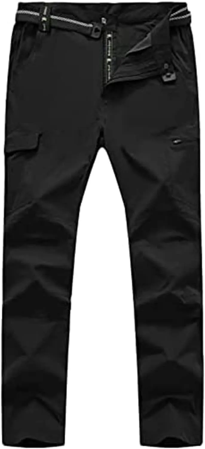 Men's Hiking Pants with Belt Outdoor Quick-Dry Lightweight Waterproof Mountain Pants with Zipper Pockets