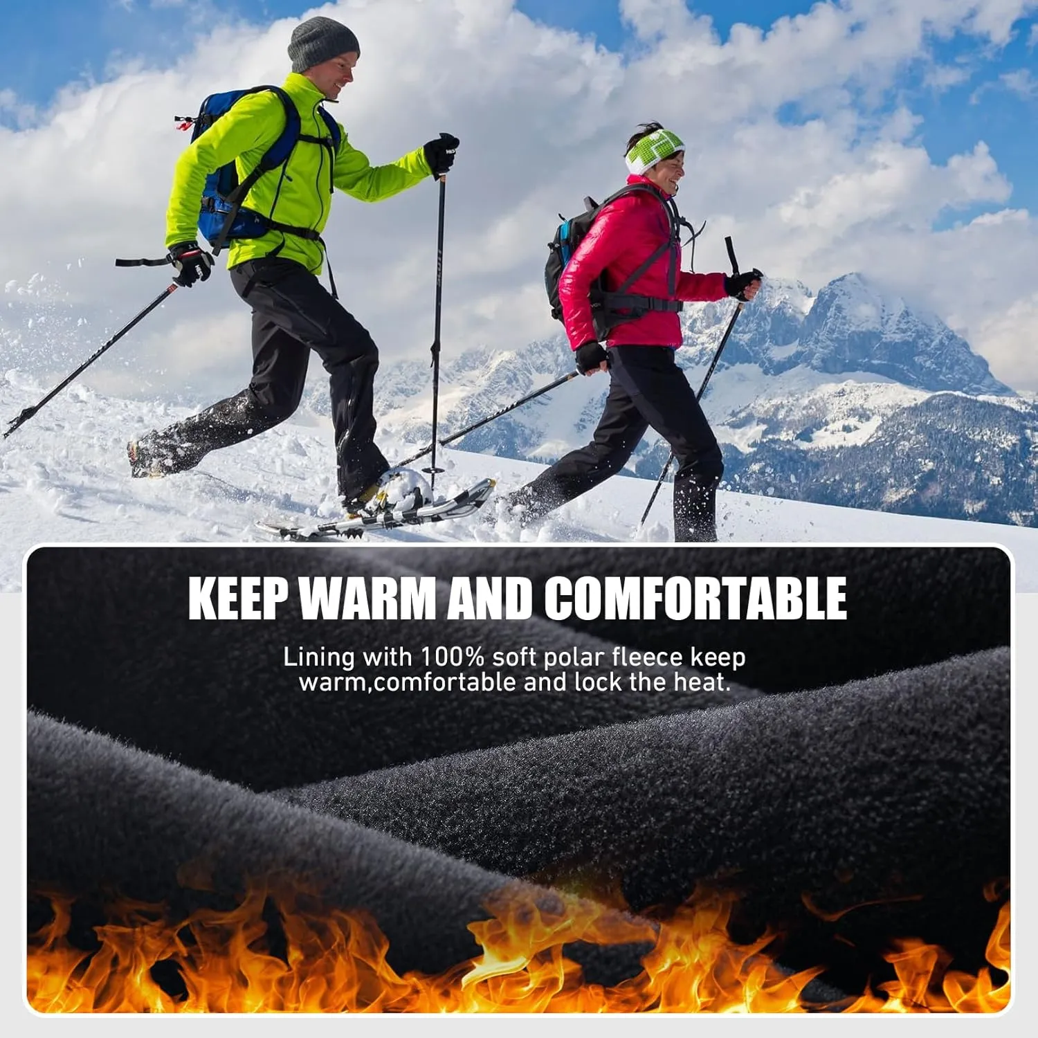 Mens Hiking Waterproof Pants Snow Ski Insulated Fleece Lined Winter Fishing Walking Fishing Walking Outdoor Pants