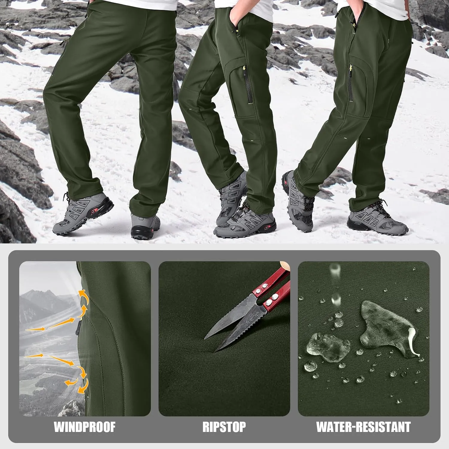 Mens Hiking Waterproof Pants Snow Ski Insulated Fleece Lined Winter Fishing Walking Fishing Walking Outdoor Pants