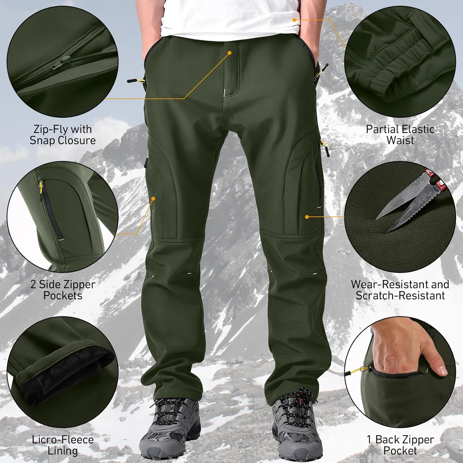 Mens Hiking Waterproof Pants Snow Ski Insulated Fleece Lined Winter Fishing Walking Fishing Walking Outdoor Pants