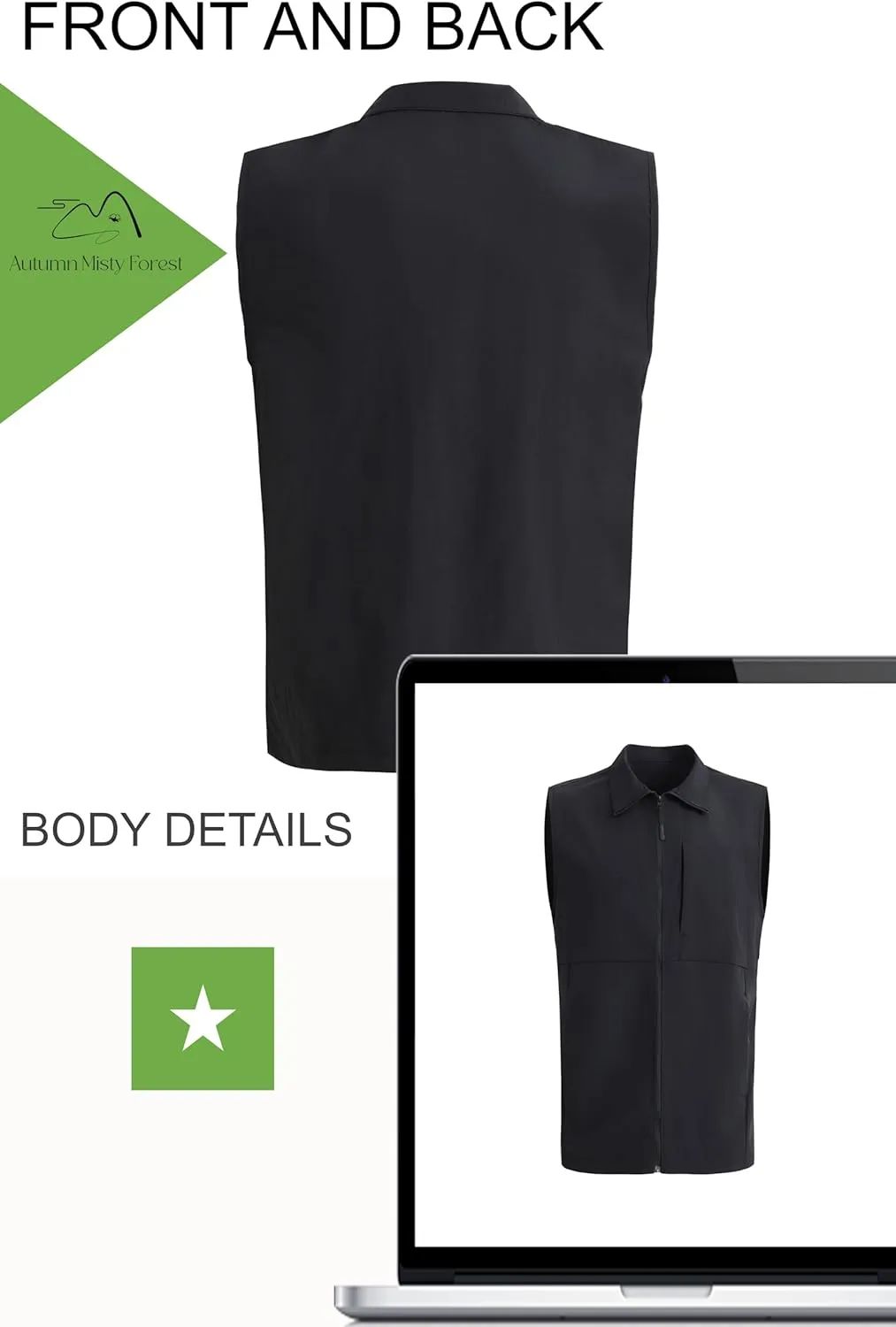 Men's Lightweight Sleeveless Waterproof Vest Outwear with Zip Pockets for Travel Fishing Safari and Golf