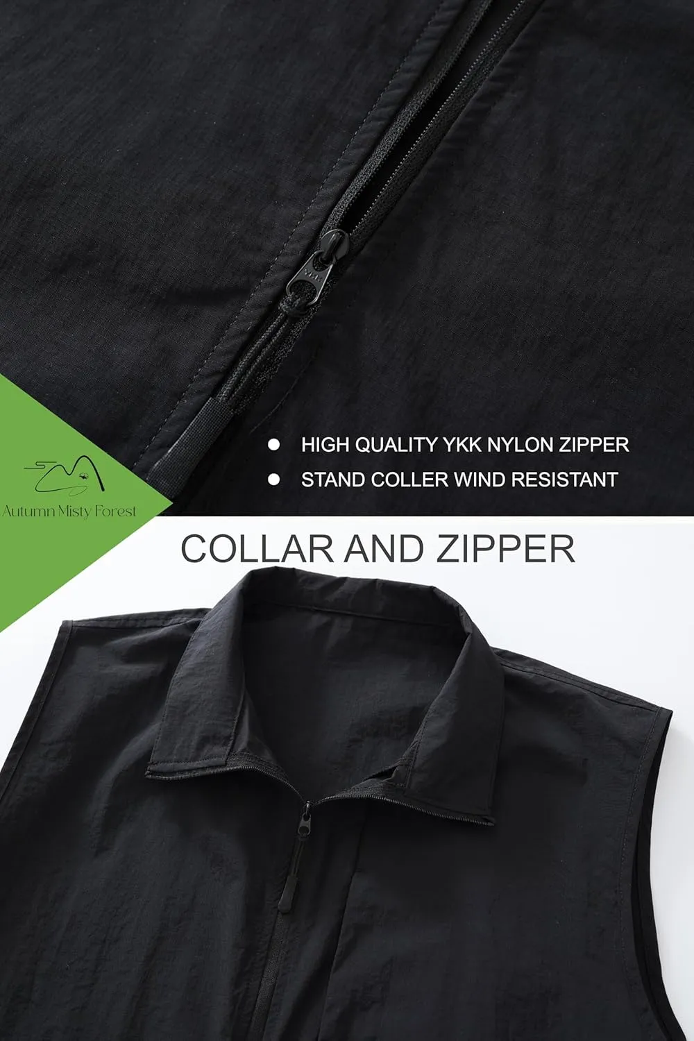 Men's Lightweight Sleeveless Waterproof Vest Outwear with Zip Pockets for Travel Fishing Safari and Golf