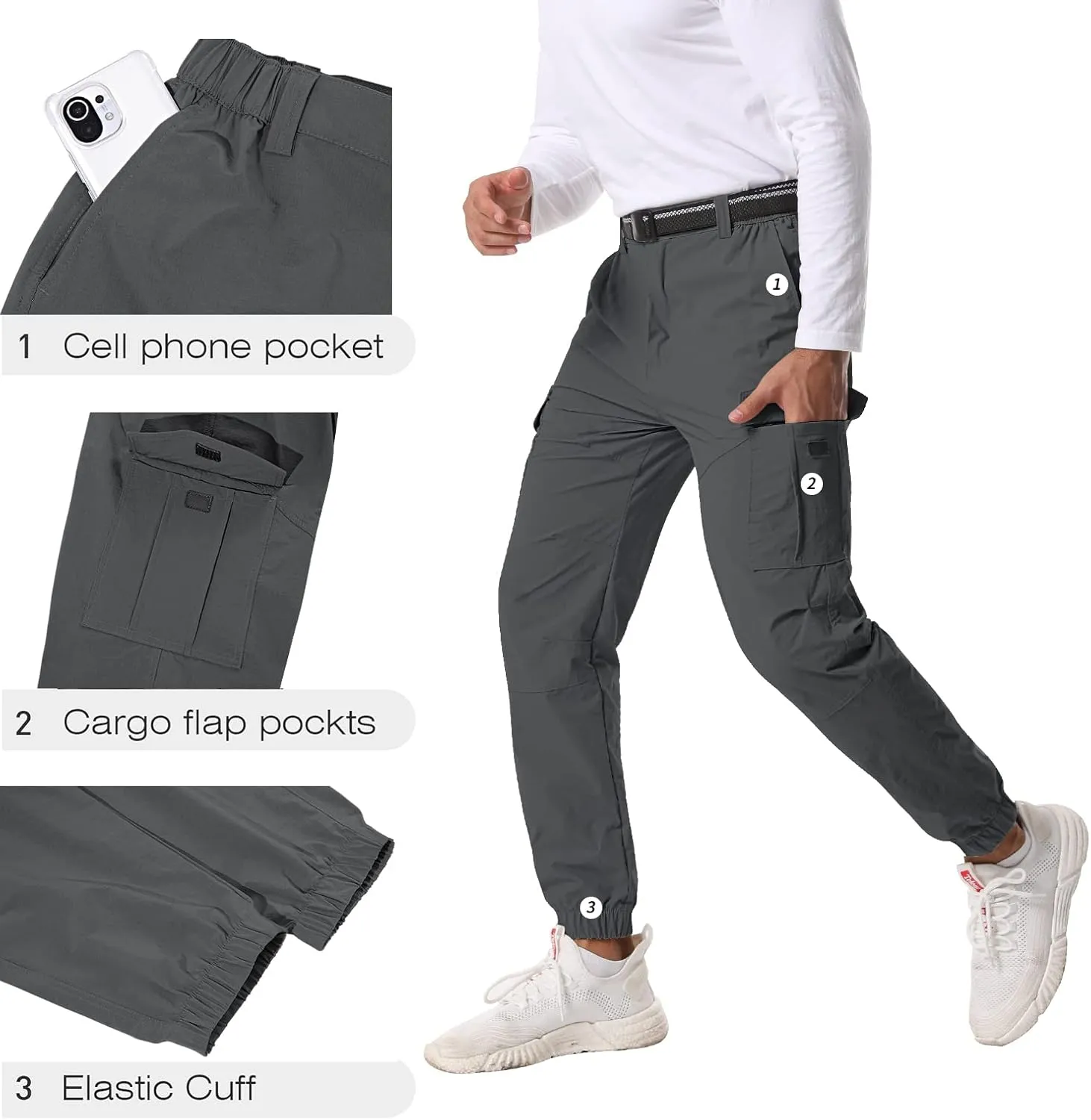 Mens Pants Joggers Stretch Cargo Pants Slim fit 6 Pockets Waterproof Fishing Quick-Dry Work Pant