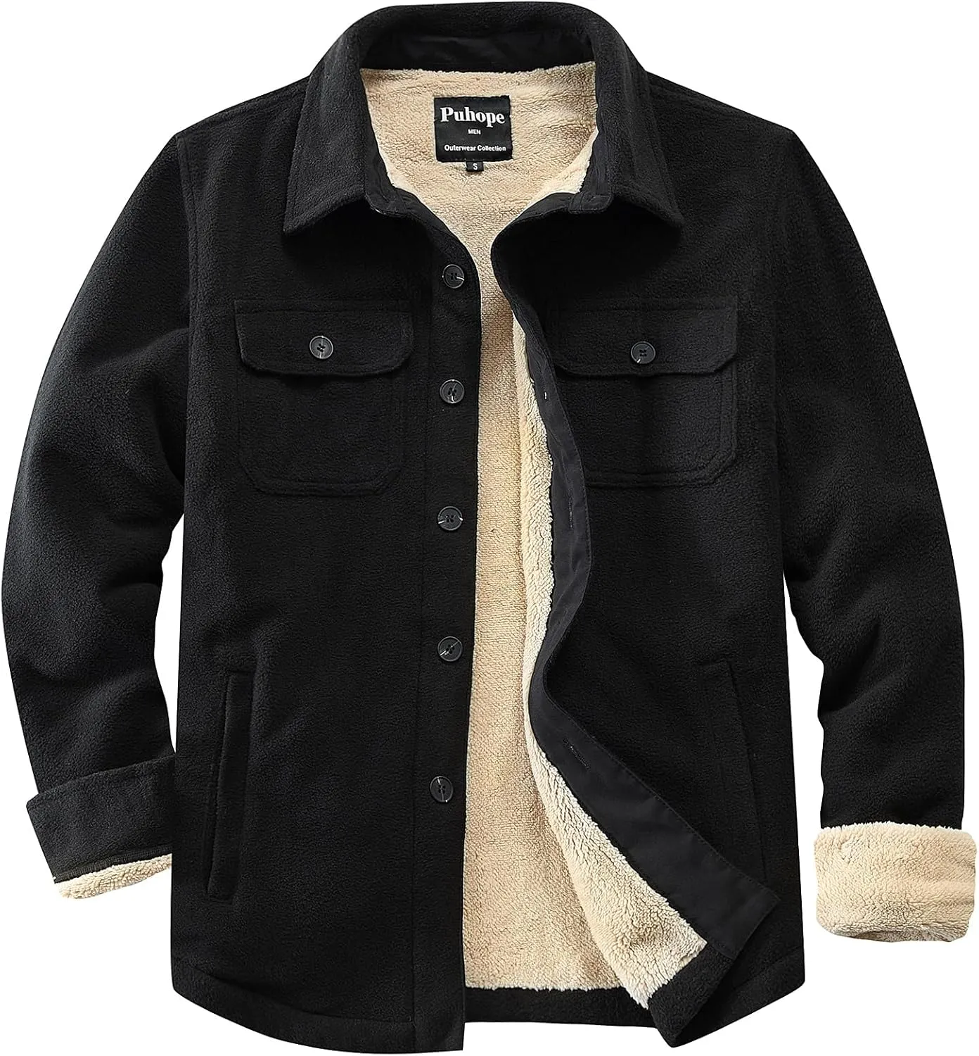Men's Polar Fleece Warm Sherpa Lined Shirt Jacket for Men Thick Button Down Jacket with Multi Pockets