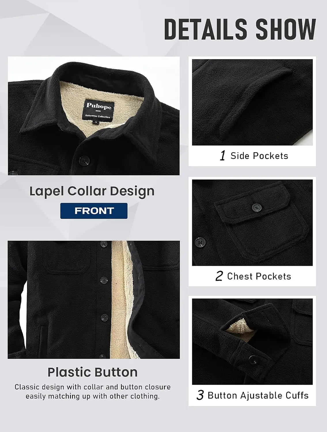 Men's Polar Fleece Warm Sherpa Lined Shirt Jacket for Men Thick Button Down Jacket with Multi Pockets