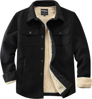 Men's Polar Fleece Warm Sherpa Lined Shirt Jacket for Men Thick Button Down Jacket with Multi Pockets