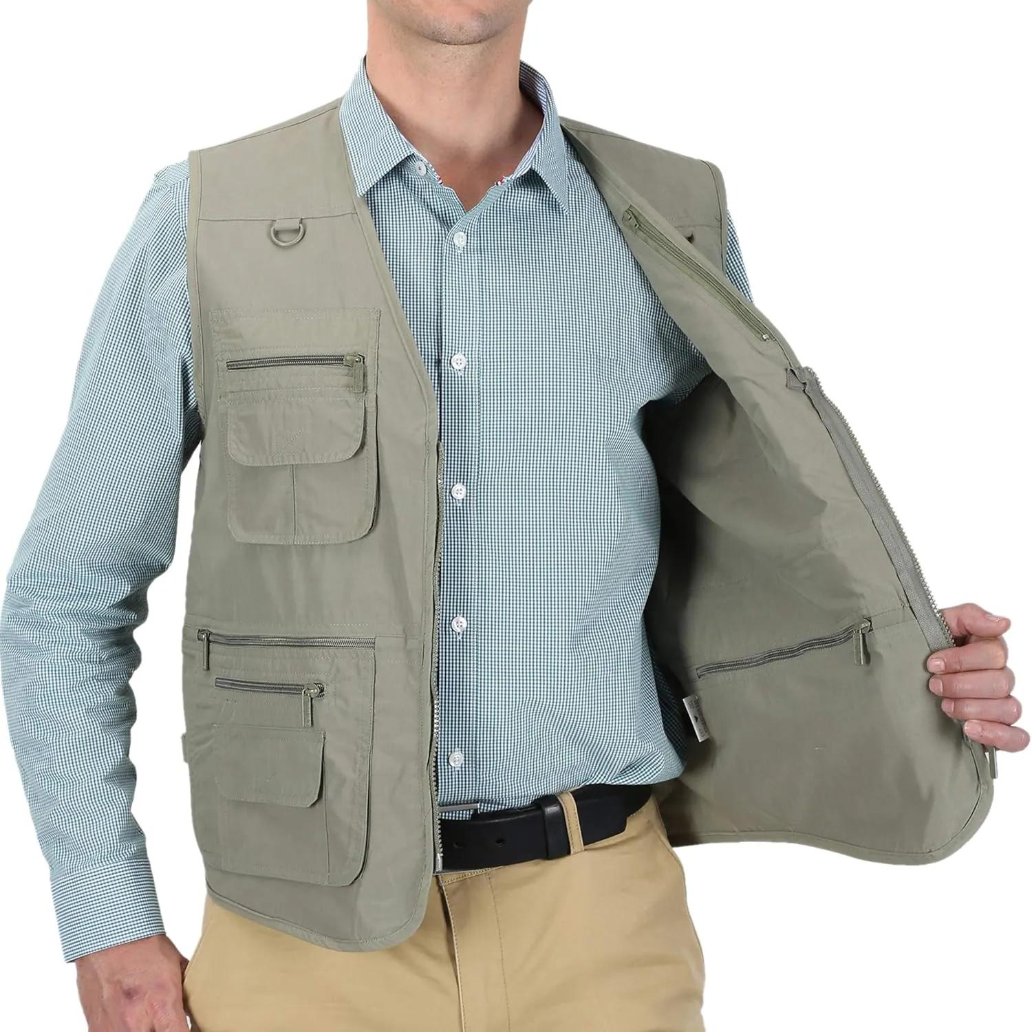 Men's Poplin Outdoors Travel Sports Multi-Pockets Work Fishing Vest