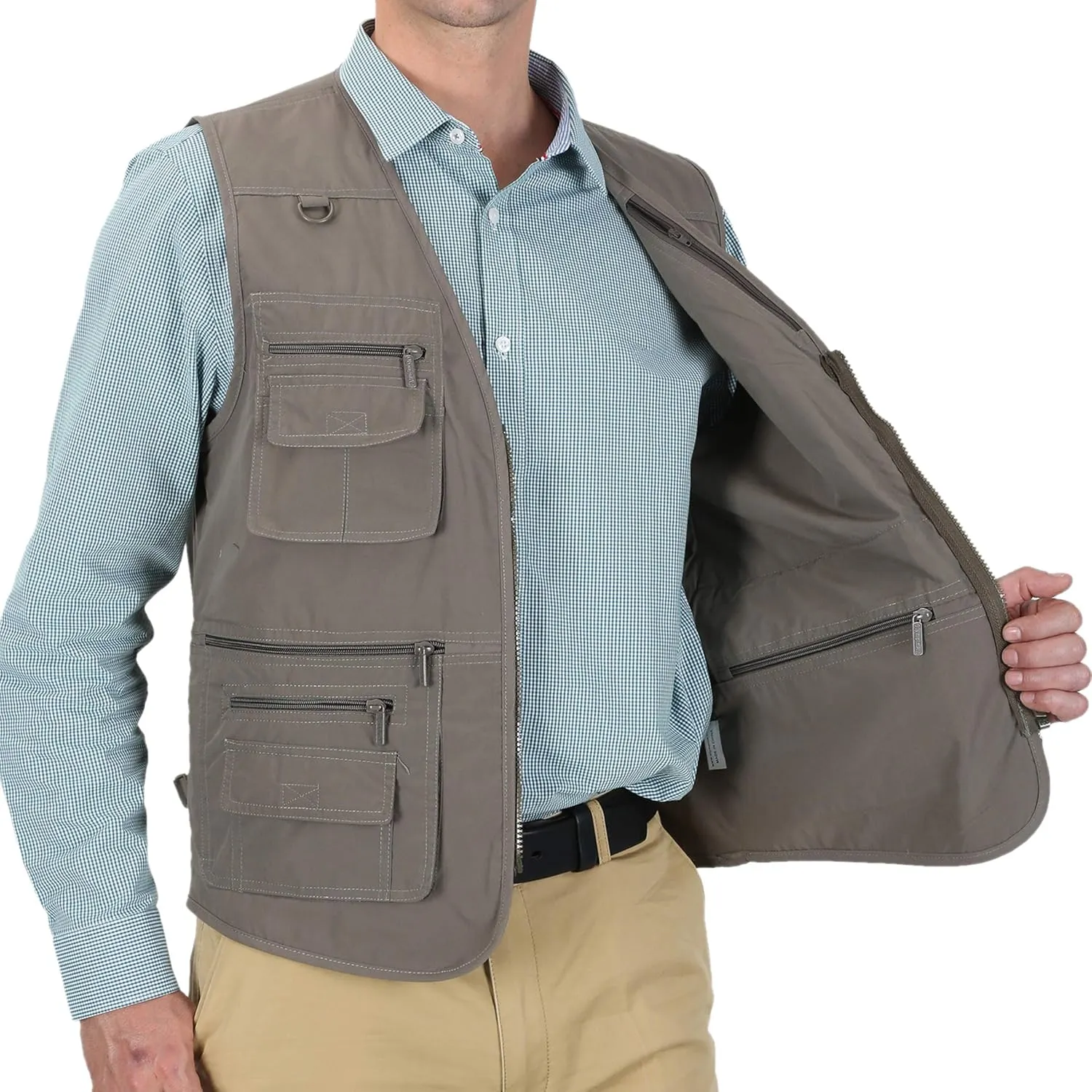 Men's Poplin Outdoors Travel Sports Multi-Pockets Work Fishing Vest