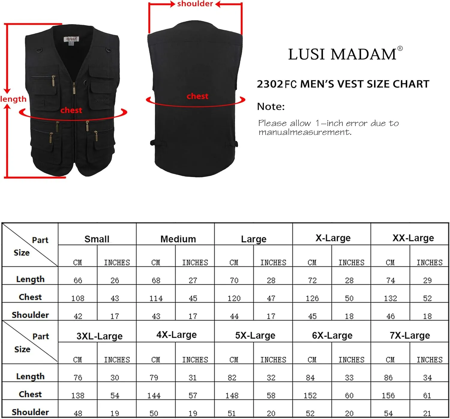 Men's Poplin Outdoors Travel Sports Multi-Pockets Work Fishing Vest
