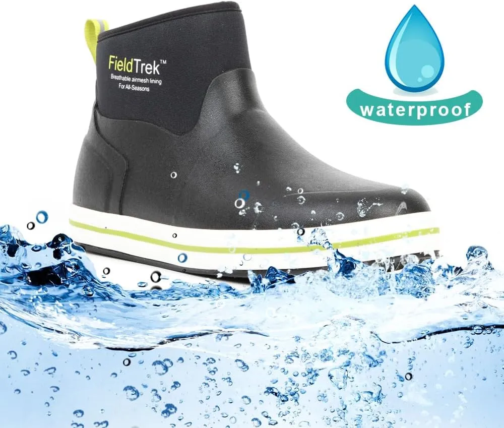 Men's Rain Boots Fishing Boots, Anti-Slip Neoprene Rubber Ankle Men Boots Outdoor for Gardening Fishing Boating Sailing Black
