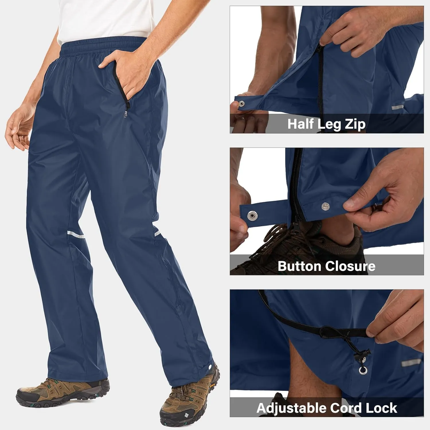 Men's Rain Pants Waterproof Over Pants Windproof Outdoor Hiking Pants for Golf, Fishing，Cycling