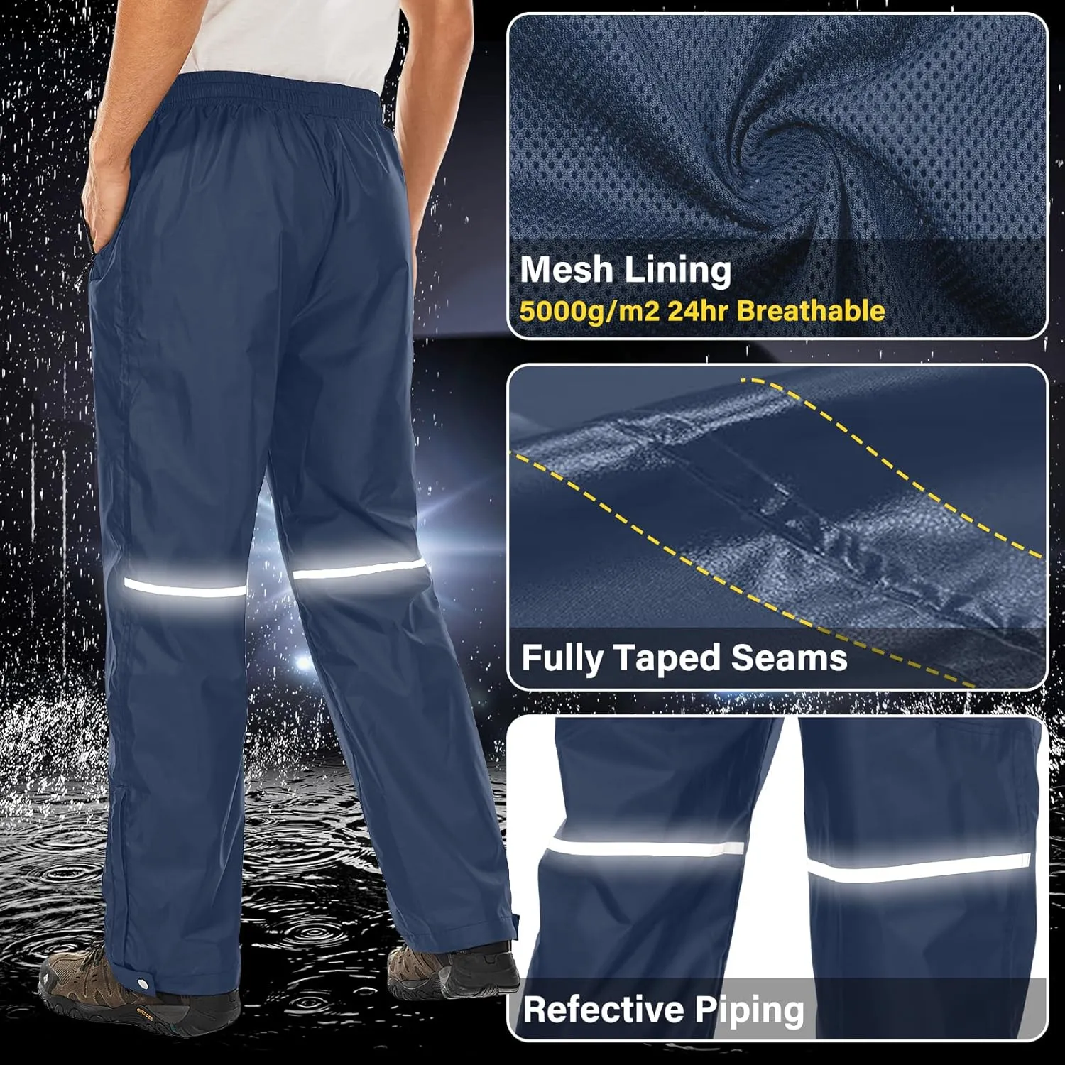 Men's Rain Pants Waterproof Over Pants Windproof Outdoor Hiking Pants for Golf, Fishing，Cycling