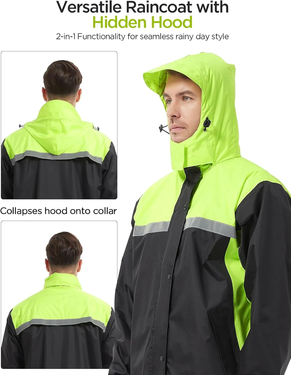 Mens Rain Suits with Air Vents Reflective Waterproof Rain Gear Breathable Jacket Pants for Work Golf Fishing Hiking