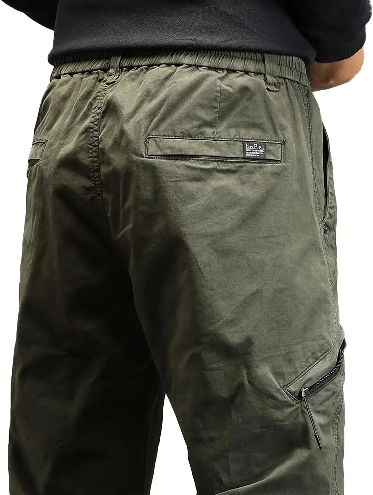 Men's Relaxed Fit Cargo Pants Outdoor Hiking Work Pants with Multi Pockets Drawstring Tactical Trousers