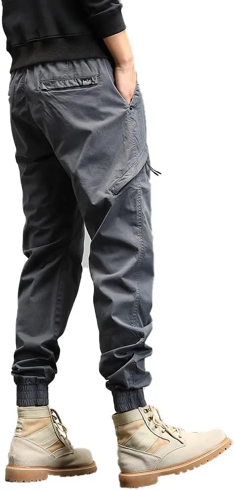 Men's Relaxed Fit Cargo Pants Outdoor Hiking Work Pants with Multi Pockets Drawstring Tactical Trousers