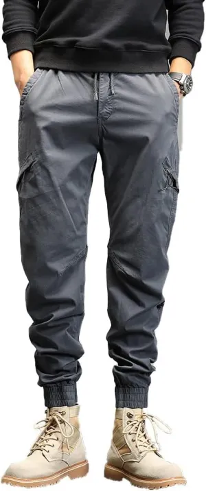 Men's Relaxed Fit Cargo Pants Outdoor Hiking Work Pants with Multi Pockets Drawstring Tactical Trousers