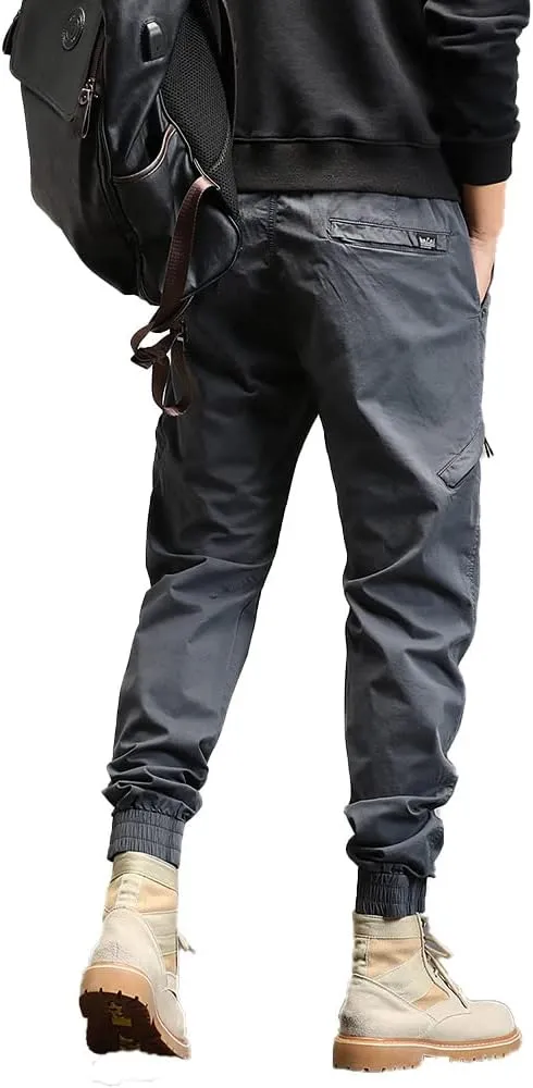 Men's Relaxed Fit Cargo Pants Outdoor Hiking Work Pants with Multi Pockets Drawstring Tactical Trousers