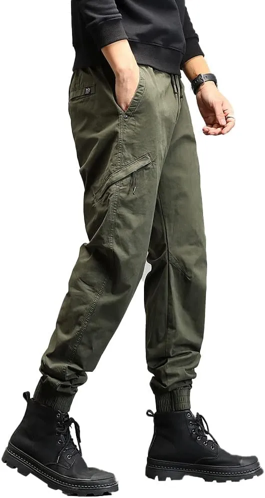 Men's Relaxed Fit Cargo Pants Outdoor Hiking Work Pants with Multi Pockets Drawstring Tactical Trousers